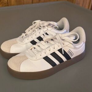 Adidas White and Black Sneakers with Gum Sole women size 6